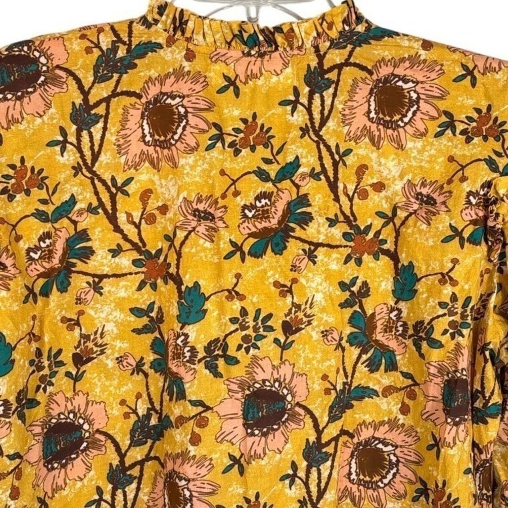 Bindu Corinne Floral Ruffle Neck Cotton Boho XL Mustard Yellow Prairie Top - Picture 6 of 10